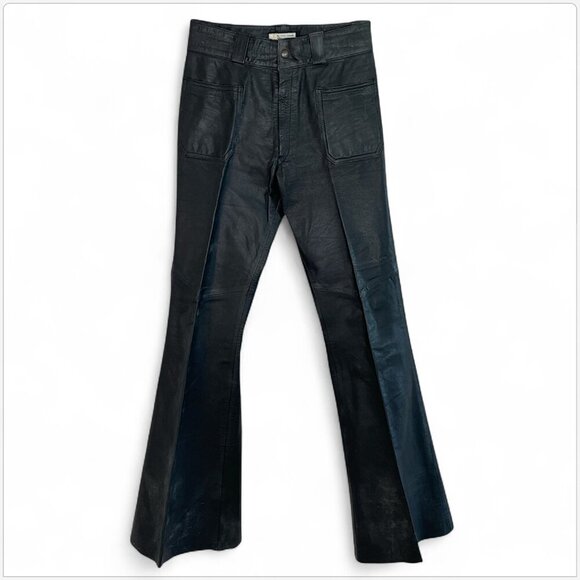 Rico's of Sydney Australia Vintage Black Leather Flared Leg Pants Retro AU 30 - Picture 1 of 4